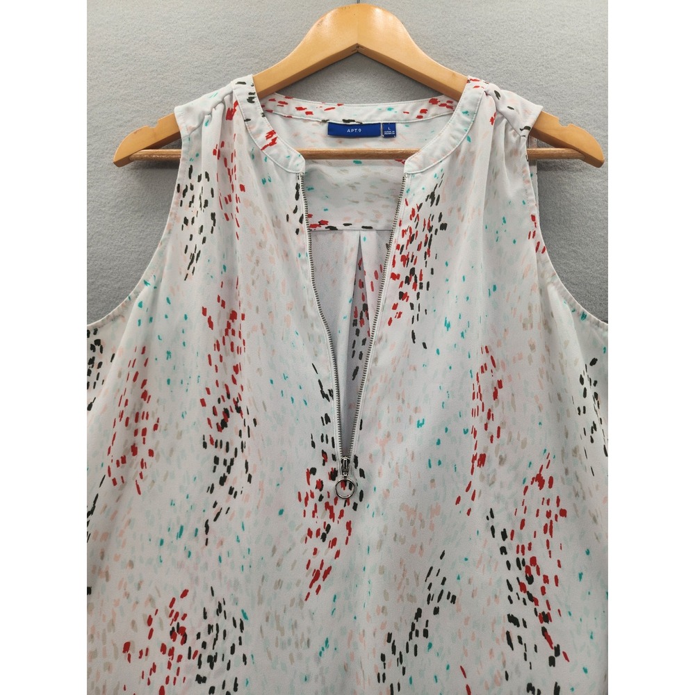 Apt. 9 Women Large White Abstract Print Sleeveless Quarter Zip High Low Blouse - Picture 4 of 14